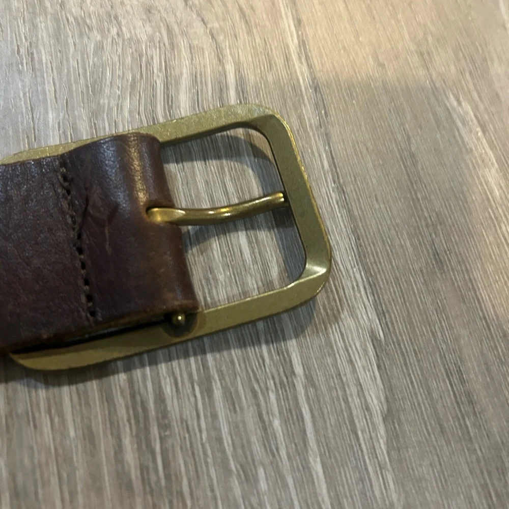 Woman’s Brown Leather Belt with Gold Buckle distressed look